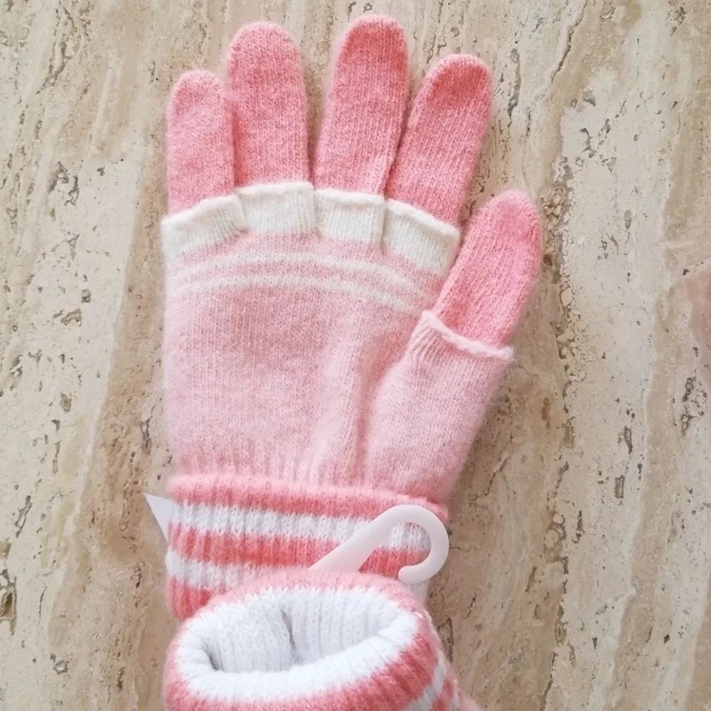 Set of 3 New Peach Double Layered 2 in 1 Wool Blend Cozy Warm Gloves